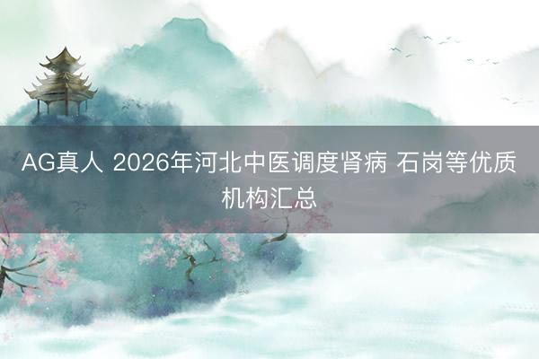 AG真人 2026年河北中医调度肾病 石岗等优质机构汇总