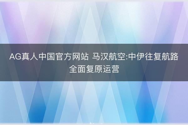 AG真人中国官方网站 马汉航空:中伊往复航路全面复原运营